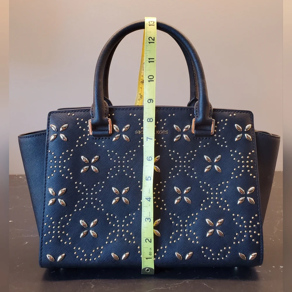 Michael Kors Selma Satchel Handbag with Gold Hardware.